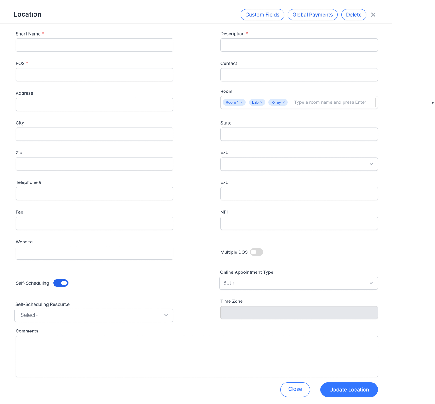Create Location screen